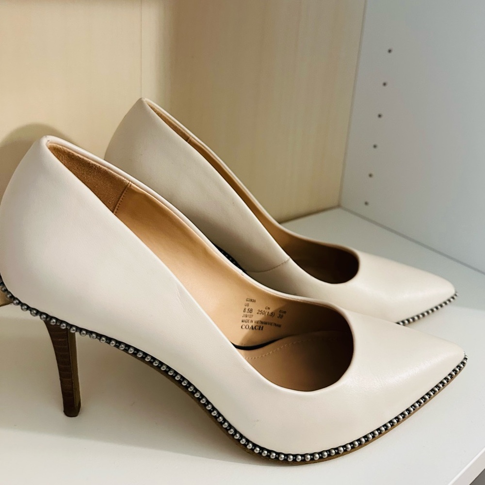 Coach Women's Ivory Heels with Studded Detail